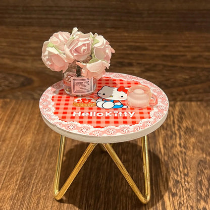 Miniature Wooden Alloy Furniture Toy Display Model Tea Table Round Table Role-Playing Game Decorative Crafts Home Decoration Good Vibrations