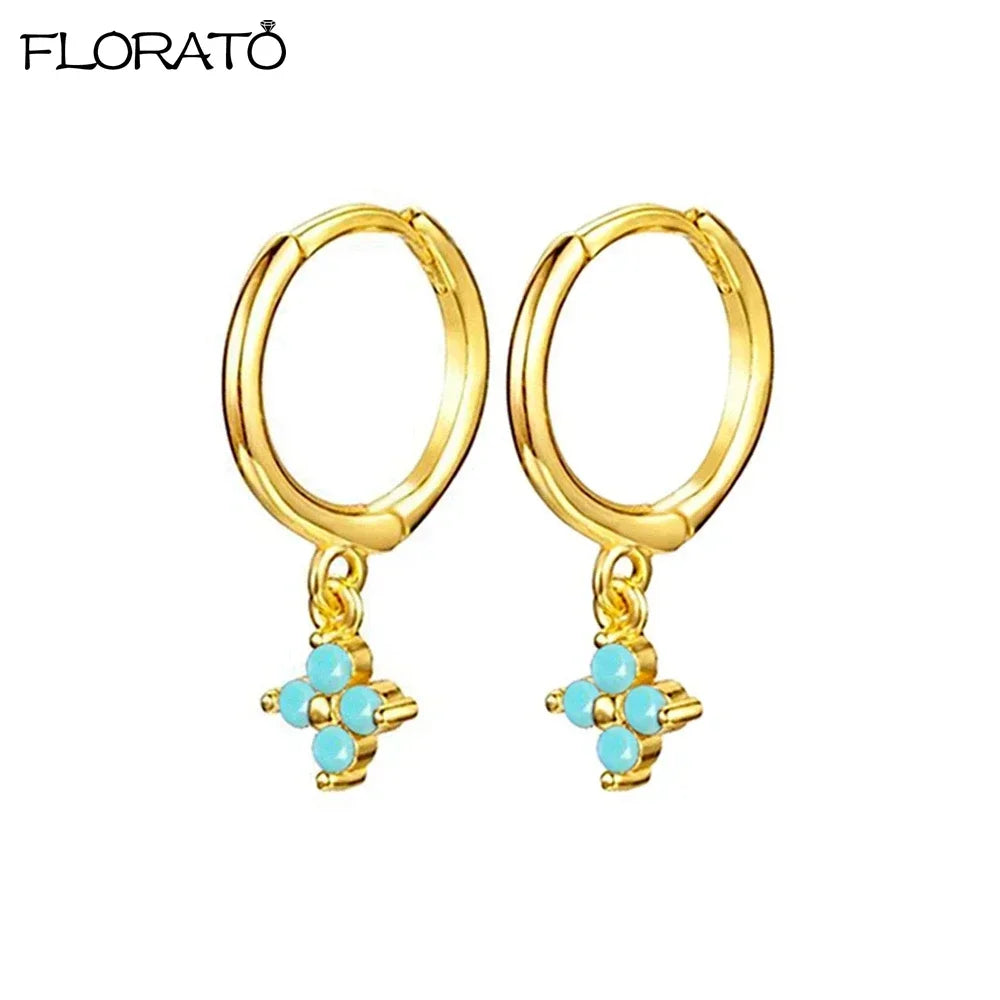 925 Sterling Silver Needle Summer Blue Earrings Trend 18K Gold Hoop Earrings for Women Fashion Puncture Jewelry Ear Accessories Good Vibrations