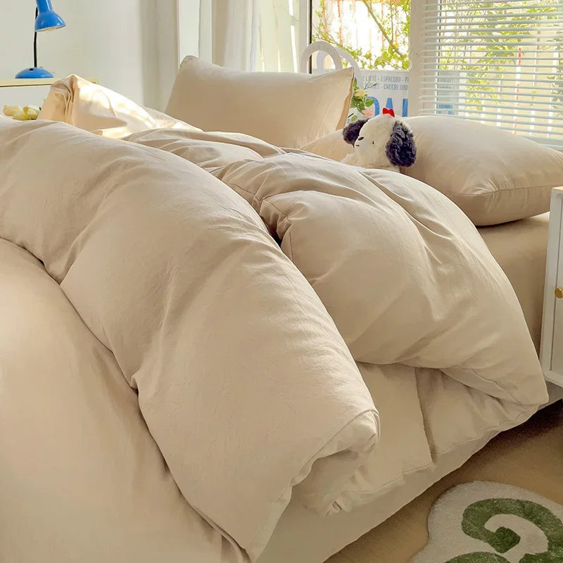 Solid Cotton Bedding Set For Boys with Sheet Duvet Cover Pillowcase Single Couple Bedsheet King Queen Double Twin Size Bed Linen Good Vibrations