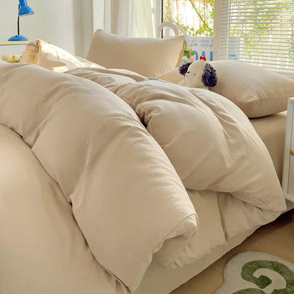 Solid Cotton Bedding Set For Boys with Sheet Duvet Cover Pillowcase Single Couple Bedsheet King Queen Double Twin Size Bed Linen Good Vibrations