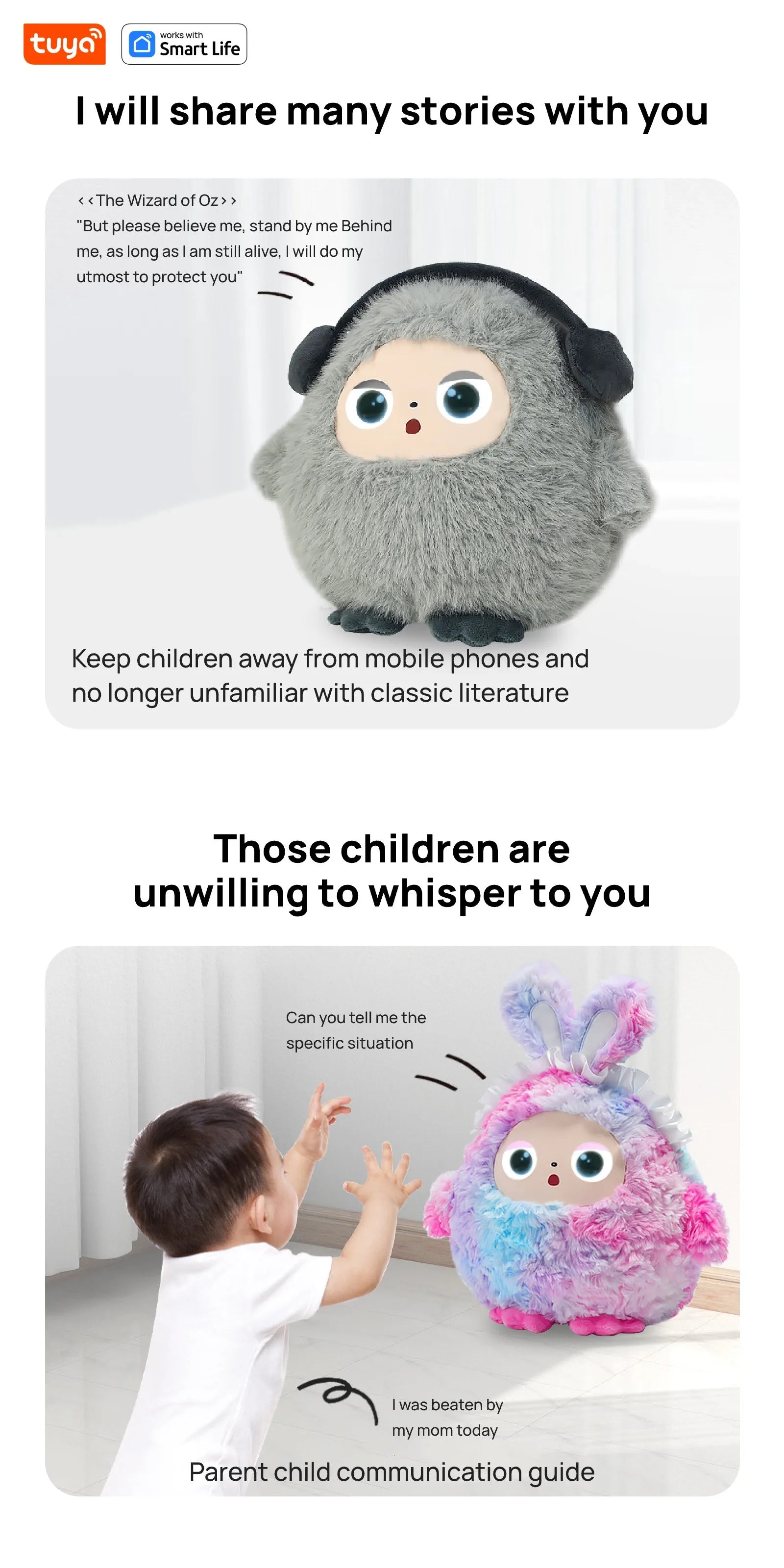 Tuya AI Plush Toy w/Smart Voice & LED Eyes,Interactive Companion for Kids/Adults,Gift-Ready Rechargeable E-Pet open up fun life Good Vibrations