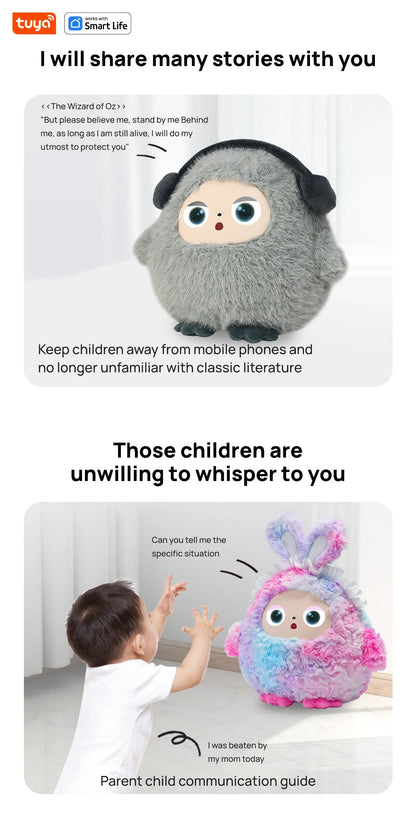 Tuya AI Plush Toy w/Smart Voice & LED Eyes,Interactive Companion for Kids/Adults,Gift-Ready Rechargeable E-Pet open up fun life Good Vibrations