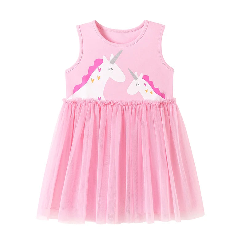 Little maven Summer Dress Kids Clothes Baby Girls 2026 New Cartoon Unicorn Princess Children's Clothing Mesh Dresses 2-7 Years Good Vibrations