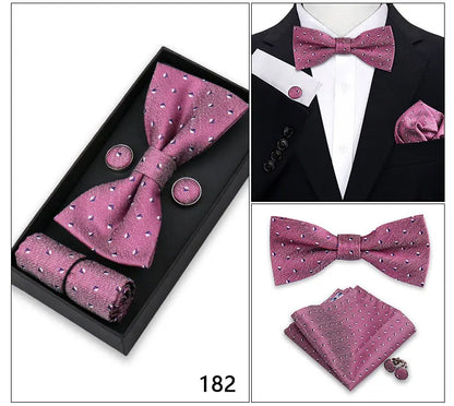 Bowtie For Men Set Gift Box Business Gift Fashion Bow Tie Pocket Square Cufflinks Set Bowtie 3pcs For Wedding Hanky Cravata Neck