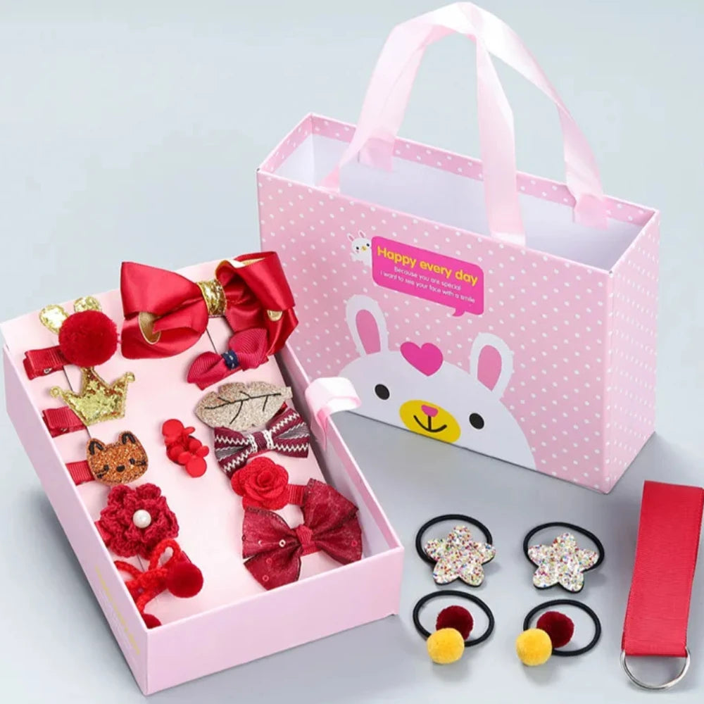 18 Pieces Baby Hair Accessories Princess Headdress Pink Girls Headband Children Barrettes Headband Gift Set Box Good Vibrations
