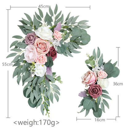 Yannew Artificial Wedding Arch Flowers Kit Boho Dusty Rose Blue Eucalyptus Garland Drapes for Wedding Decorations Welcome Sign Good Vibrations