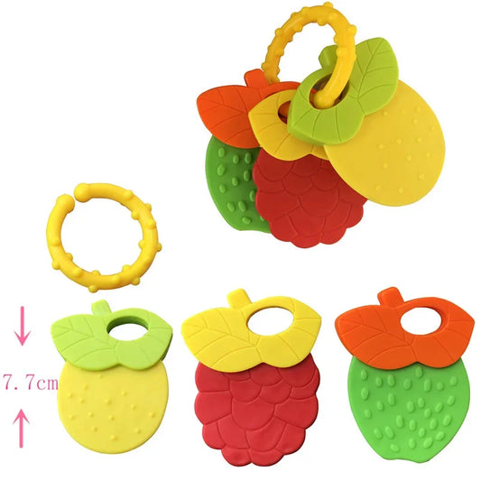Newborn Baby Chews Food Grade Teethers Training Bed Toy Silicone for Baby Fruit Item Feeding Infant Things Molars Rattle Good Vibrations
