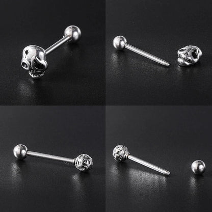 ZS 1Piece 14G Oil Luminescence Tongue Piercing Rings Stainless Steel Tongue Stud Skull Star Studs Earrings BCR Piercings Jewelry Good Vibrations Adult Super Store