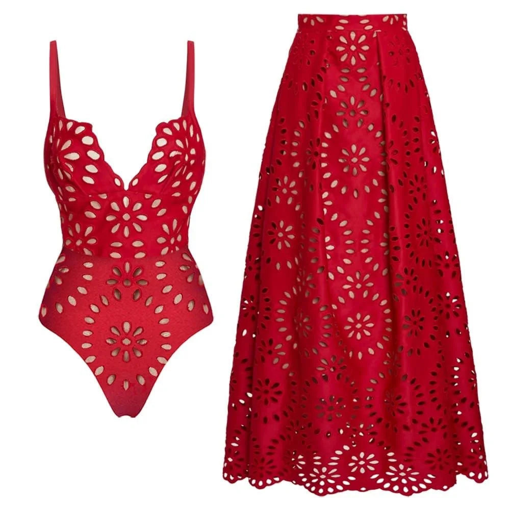 2Pcs Printed Swimsuit Women Sexy Swimwear New Bikini With Long Skirt Female Biquini Push Up Swim Suit Bodysuit Beachwear CoverUp Good Vibrations