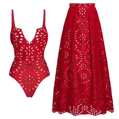 2Pcs Printed Swimsuit Women Sexy Swimwear New Bikini With Long Skirt Female Biquini Push Up Swim Suit Bodysuit Beachwear CoverUp Good Vibrations