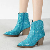 Ankle Boots for Women Luxury Full Diamond Chelsea Boots Western Cowboy Y2k Fashion Wedges Pointed Toe Zipper Women Heels shoes Good Vibrations