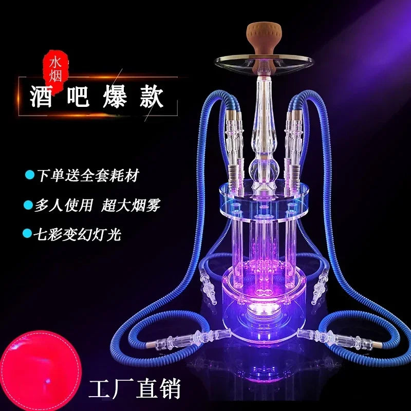 Bar KTV large smoke fruit flavor hookah set with glass build and colorful LED lights.