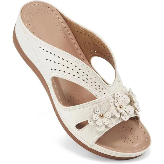 New Women's Slippers Casual Flower Hollow Wedge Beach Shoes Outdoor Fashion Platform Comfortable Non-slip Sandals Plus size 43 Good Vibrations