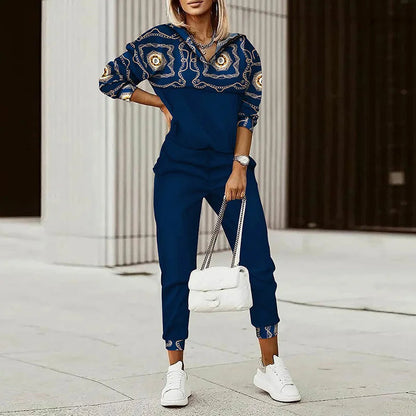 Spring Autumn Lady Casual Long Pants Suit Women Patchwork Zip Top Print Trousers Set Loose High Waist Pants Two Piece Set Outfit Good Vibrations