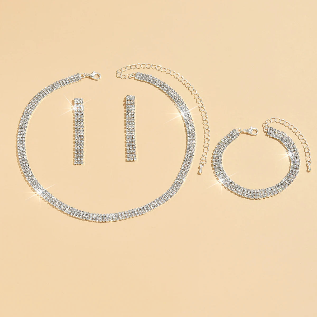 4 pieces of women's jewelry set with three drainage diamonds, necklaces, earrings, bracelets, bridal dress accessories Good Vibrations Adult Super Store