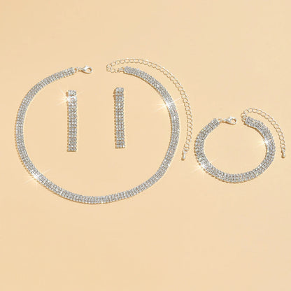 4 pieces of women's jewelry set with three drainage diamonds, necklaces, earrings, bracelets, bridal dress accessories Good Vibrations Adult Super Store