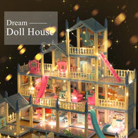 Doll Houses 3D Assembled DIY Miniatures Dollhouse Accessories Villa Princess Castle with LED Light Girl Birthday Gift Toy House Good Vibrations
