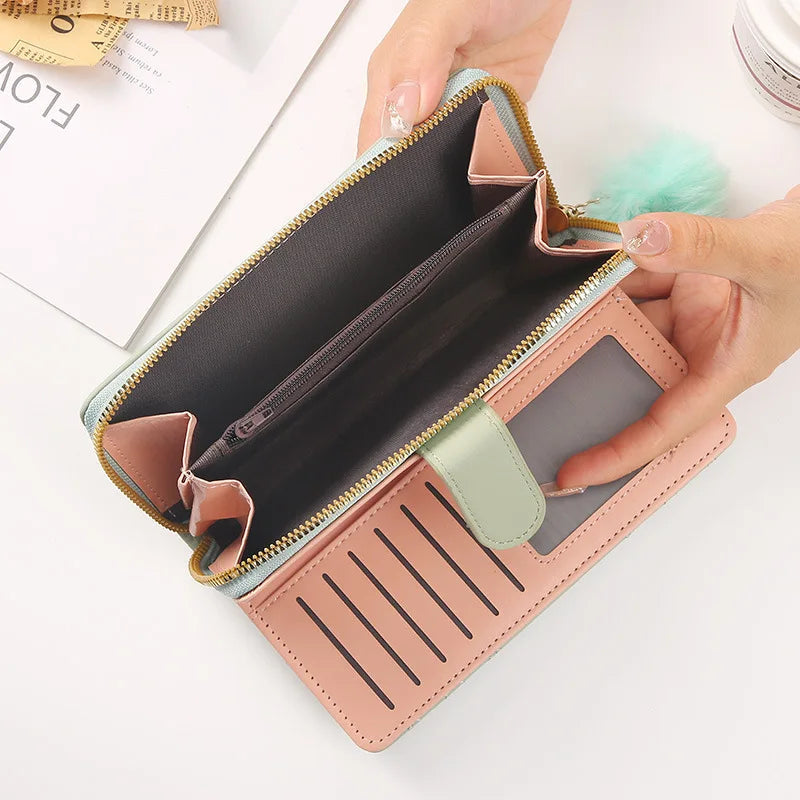 Women Long Wallet Pu Leather Card Holder Large Capacity Hasp Zipper Coin Purse Multi Card Organizer Cell Phone Wristlet Handbag Good Vibrations