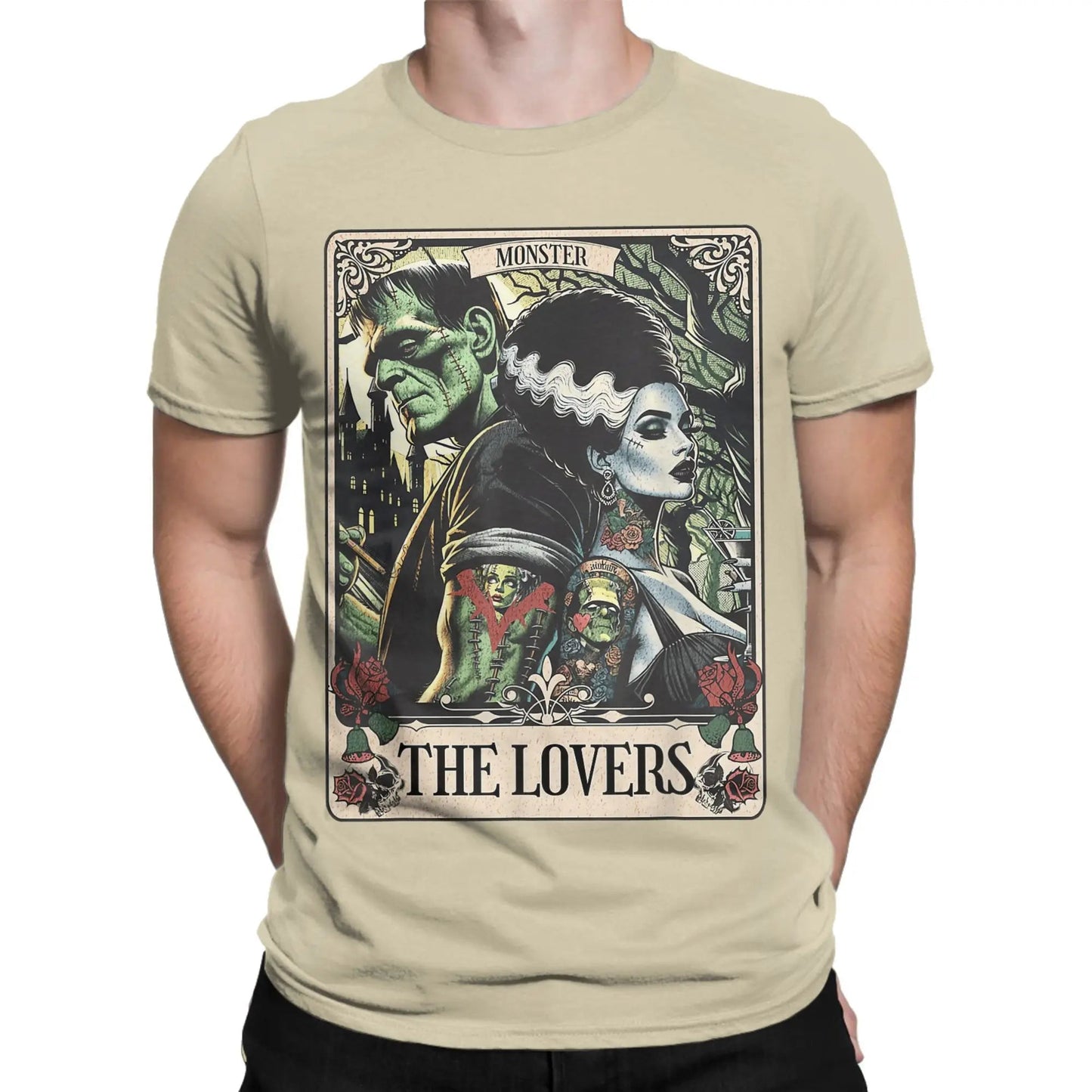 The Monster Frankenstein And Bride Men's T Shirt  Humorous Tees Short Sleeve Crew Neck T-Shirt Pure Cotton Party Clothing Good Vibrations