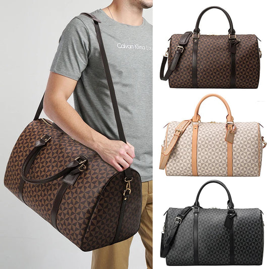 GOYN Vintage Large Travel Duffle Tote Bag for Women And Men Durable Leather Weekender Carry-On Travel Bag for Airplan Gym Work Good Vibrations