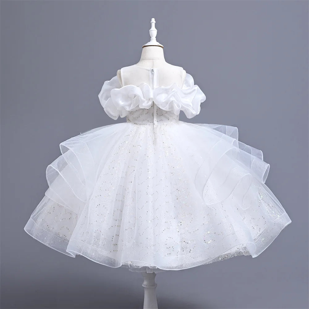 New Girl's Wedding Evening Dress Petal Sequin Mesh Sleeveless Dress Birthday Party School Graduation Party Dress Good Vibrations