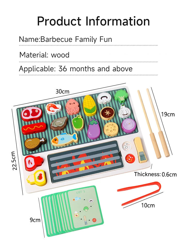 Simulation Kitchen Pretend Toy Wooden Toddler DIY BBQ Toy Set Classic Game Montessori Educational Toy For Children Kids Gift Good Vibrations