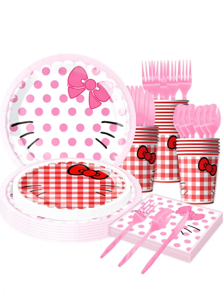 Hello Kitty birthday Decoration Kit Hello Kitty Tablecloth Plate Cup Nakpin Gift Bag Baby Shower Girls party favors hello kitty Good Vibrations