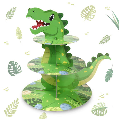 Dinosaur Cupcake Stand Birthday Party Decoration Kids Boy Girl Dino Wedding Birthday Party Supplies Favors Baby Shower Decor Good Vibrations