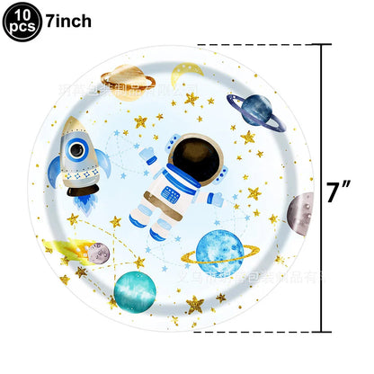 Blue Galaxy Space Disposable Plates Napkins Cups Outer Space Theme Party Tableware for Boys Astronaut Theme Birthday Decorations Good Vibrations