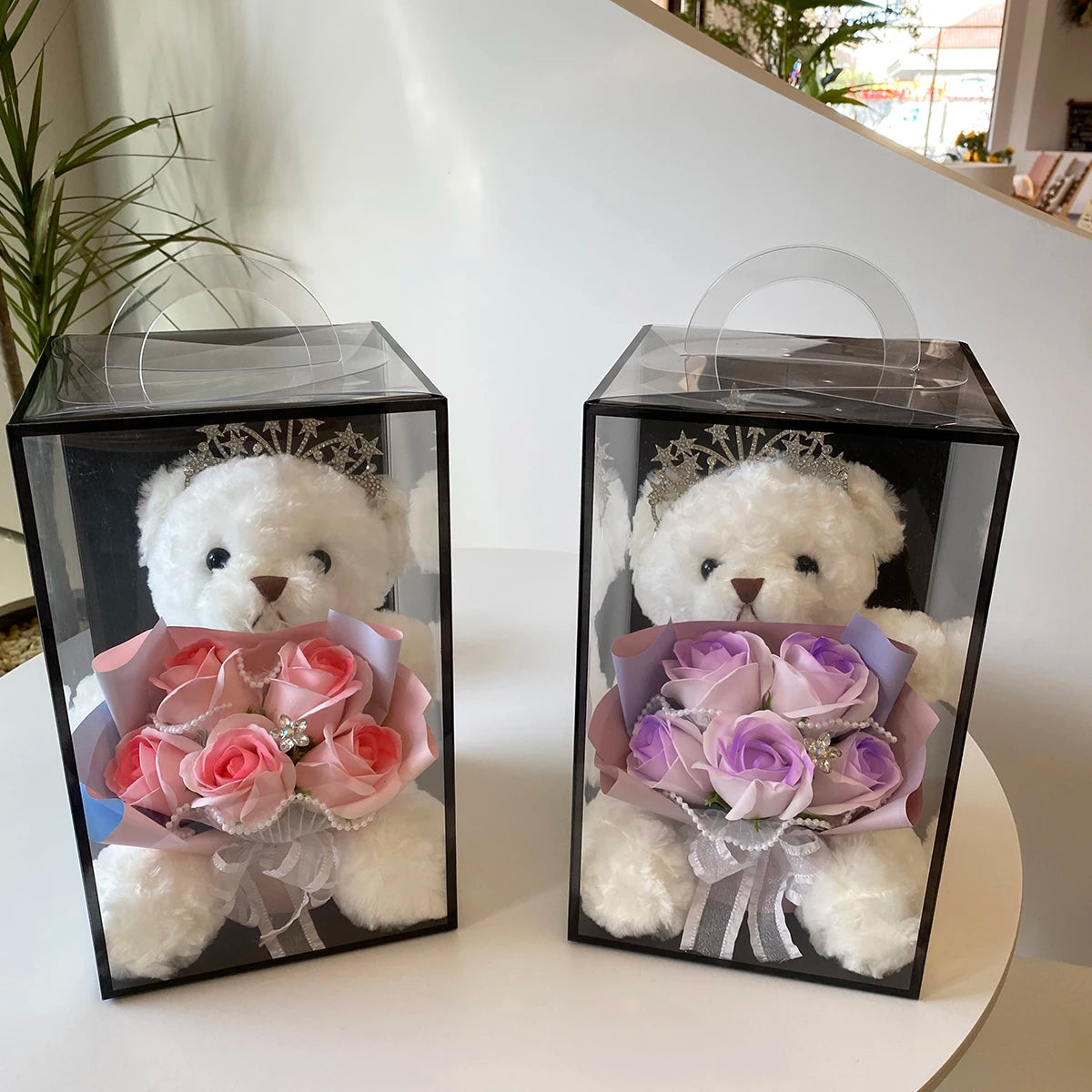1PC Rose Flower Bouquet Plush Bear Gift Box Eternal Flower Bouquet Mother's Day Gifts Wedding Birthday Party Decor Accessories Good Vibrations