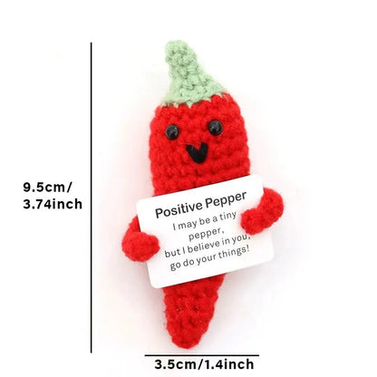 Positive Energy Pocket Hug Crochet Doll, Mini Handmade Knitted Plush Potato Turtle Vegetable Duck Funny Support Gift with Card Good Vibrations