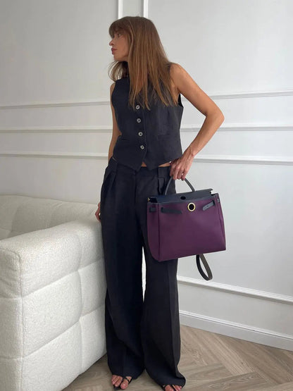 2025 New Women Linen Cotton Chic Vest ＆ Pants Suit Two-Piece Set Office Ladies Summer Chic 2 Piece Sets Women's Outfits Good Vibrations