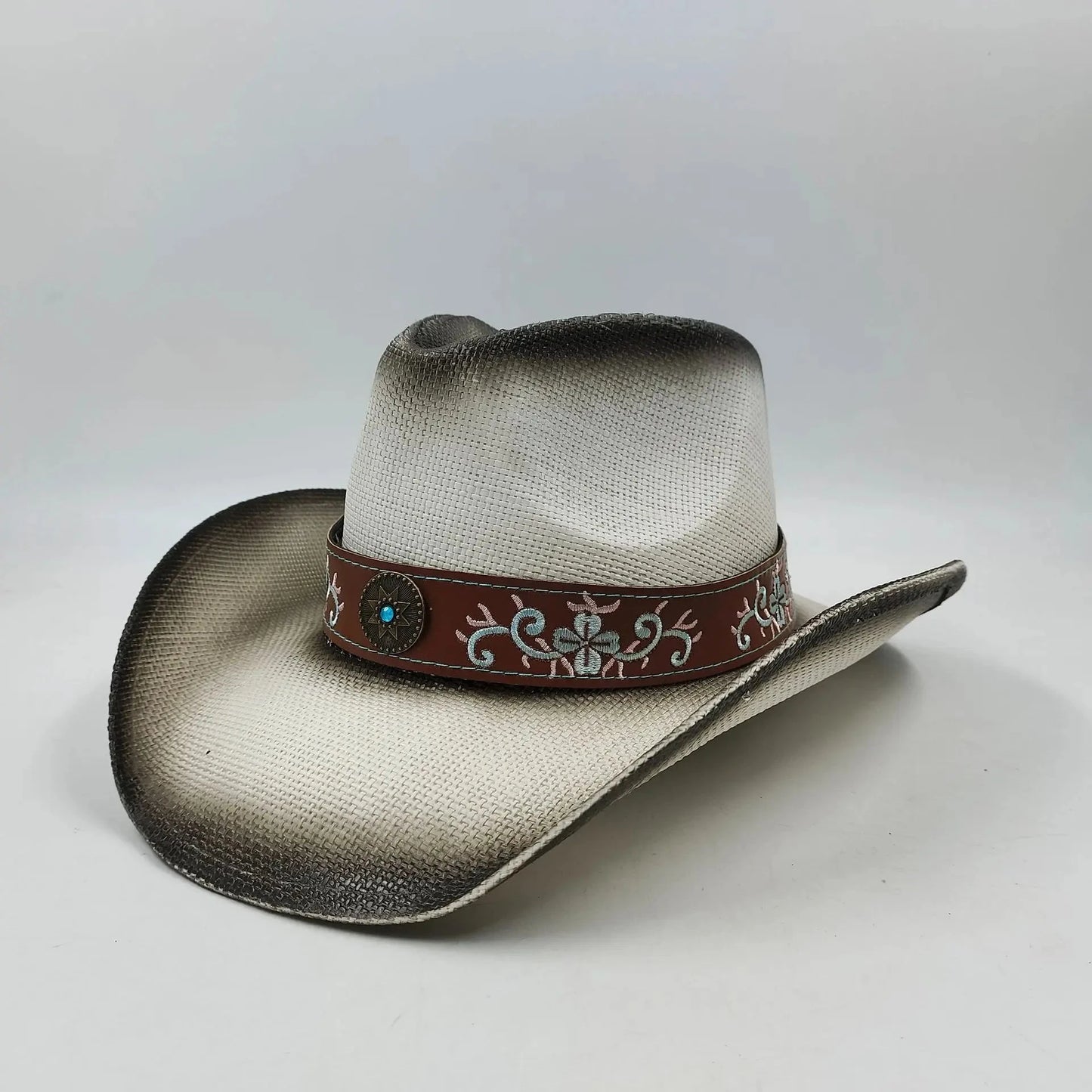 hats straw cowgirl western hat  mexican hat  retro curling hat western cowboy hat outdoor riding hat travel sports hat Good Vibrations