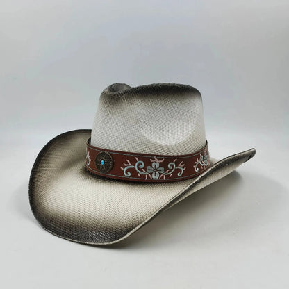 hats straw cowgirl western hat  mexican hat  retro curling hat western cowboy hat outdoor riding hat travel sports hat Good Vibrations
