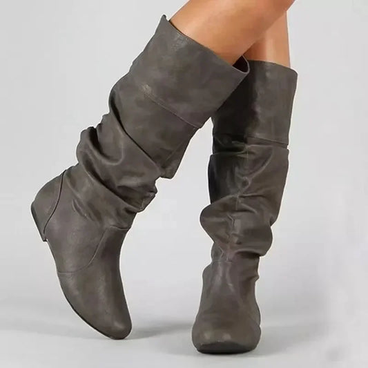 2024 Mid-Calf Boots Women Flat Shoes Spring Autumn Women High Boots Long Western Cowboy Boots Women Footwear Large size 35-43 Good Vibrations