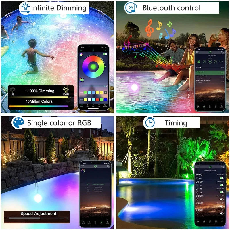 LED Underwater Light with Remote Control RGB Submersible Night Lamp Color Changing 12V Pool Lights Waterproof Wall Mounted Light Good Vibrations