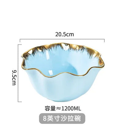 Nordic Luxury Ceramic Bowl Plate Set Tableware Creative Salad Vegetable Fruit Plate Dessert Noodle Bowl Crockery 8 inch Good Vibrations