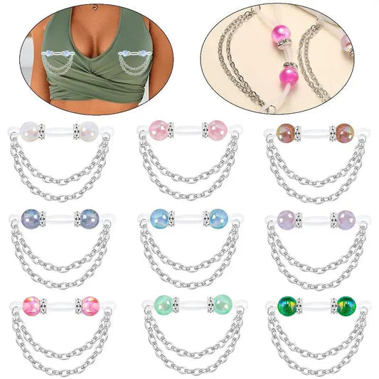 1 Pair Adjustable Fake Nipple Rings No-Pierce Acrylic Nipple Rings With Glitter Beads Perfect For Party Good Vibrations