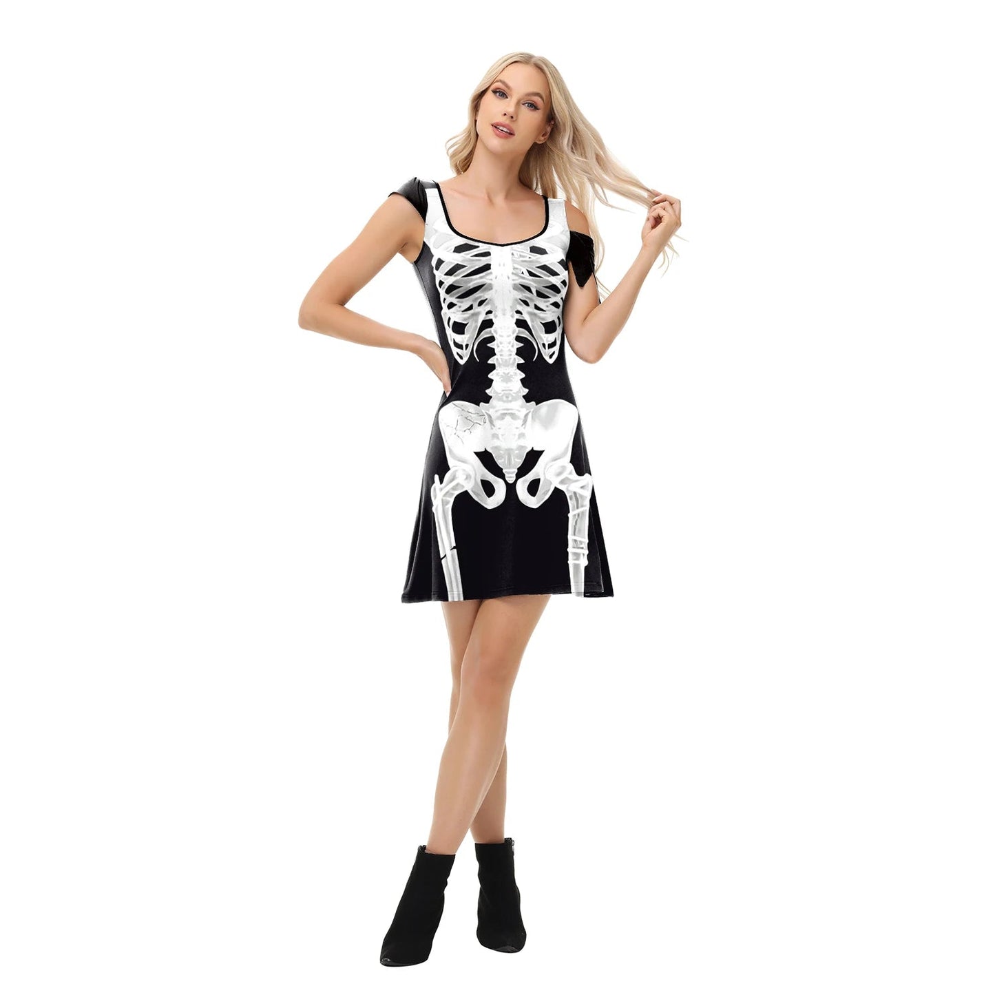 Funny Pink Skeleton Dress Halloween Ghost Cospaly Costume Women Dress Day of The Dead Robe Skull Dress Carnival Party Outfit Good Vibrations
