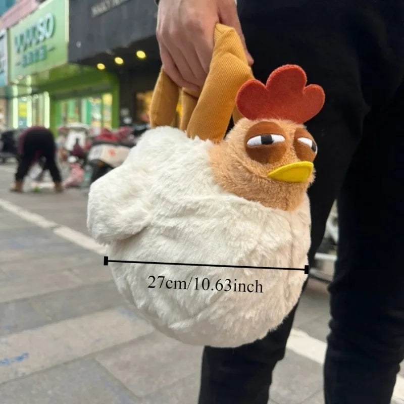 Fur Chicken Plush Bag Ugly Hen Shape Handbag Funny Kawaii Chicken Pendant Keychain Doll Satchel Purse for Women Birthday Gifts Good Vibrations
