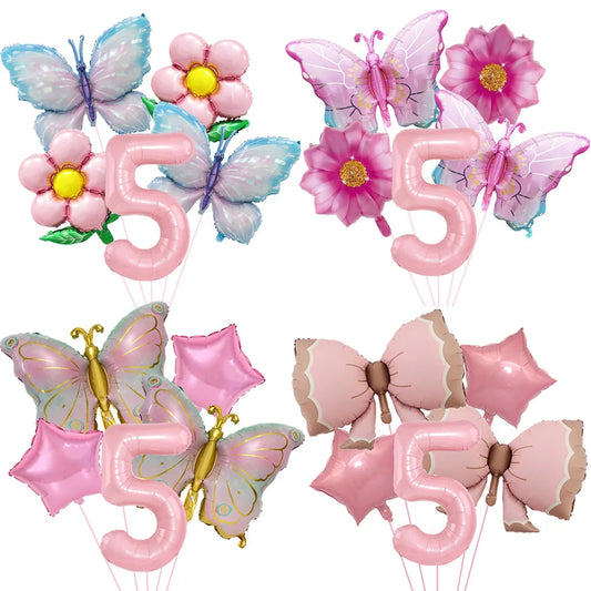 Butterfly Balloons 5th Birthday Decor for Girls Pink Butterfly Foil Balloons for Butterfly Themed Party Wedding Birthday Decors Good Vibrations