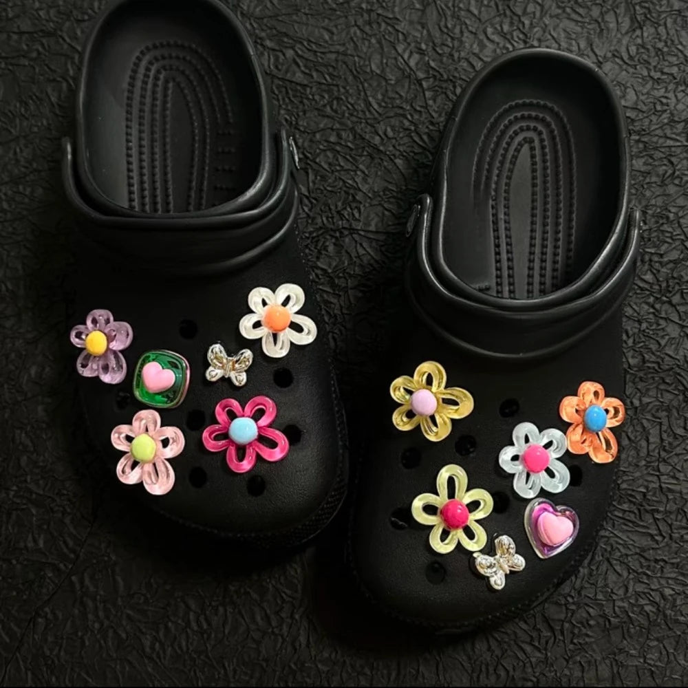 12Pcs Shoes Charms Removable Colorful Flower Shoes Accessories for Girls Summer Shoes DIY Gift Good Vibrations