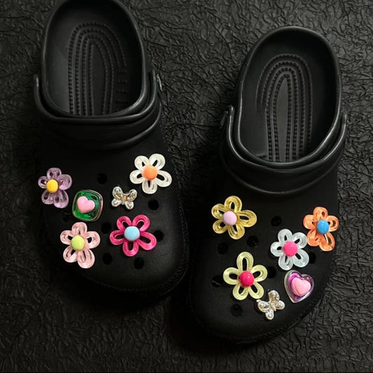12Pcs Shoes Charms Removable Colorful Flower Shoes Accessories for Girls Summer Shoes DIY Gift Good Vibrations