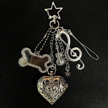 Original Hollow Heart Pocket Watch Chain keychain Design Steampunk Clock Vintage Necklace Pendant Jewelry Watch Men Women Gift Good Vibrations