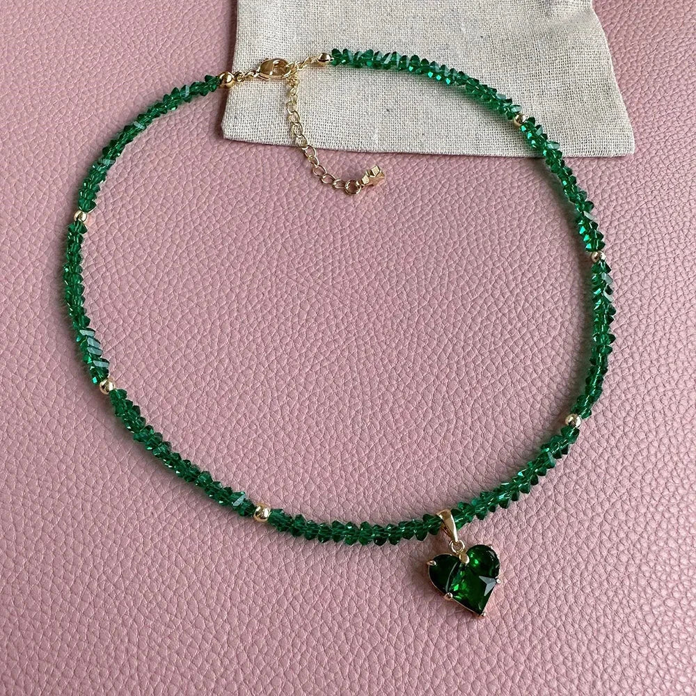 Big CCB Ball Beaded Chain With Heart Beads Pendant Necklace for Women Trendy Ladies Beades Collar on Neck Accessories Gift Good Vibrations