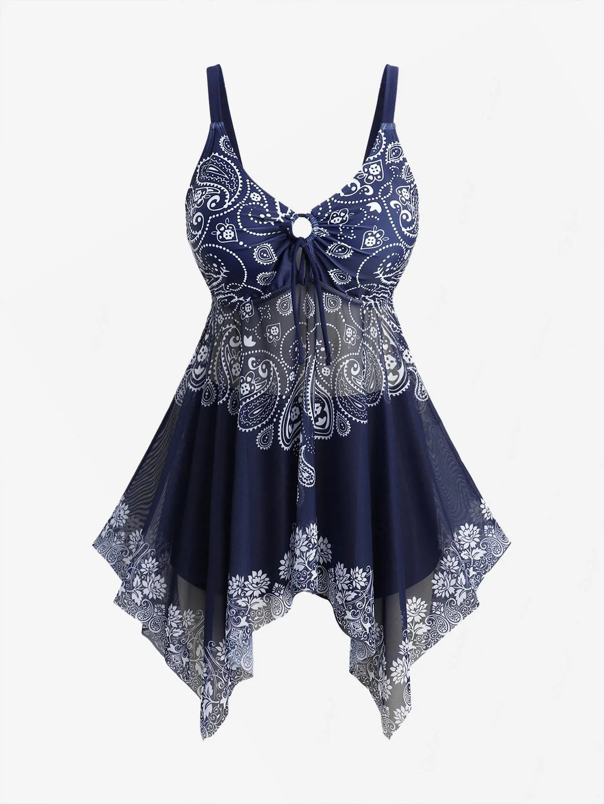 Rosegal Women’s Plus Size Paisley Floral Printed Cinched Ruched Asymmetrical Boyshorts Tankini Swimsuit Good Vibrations