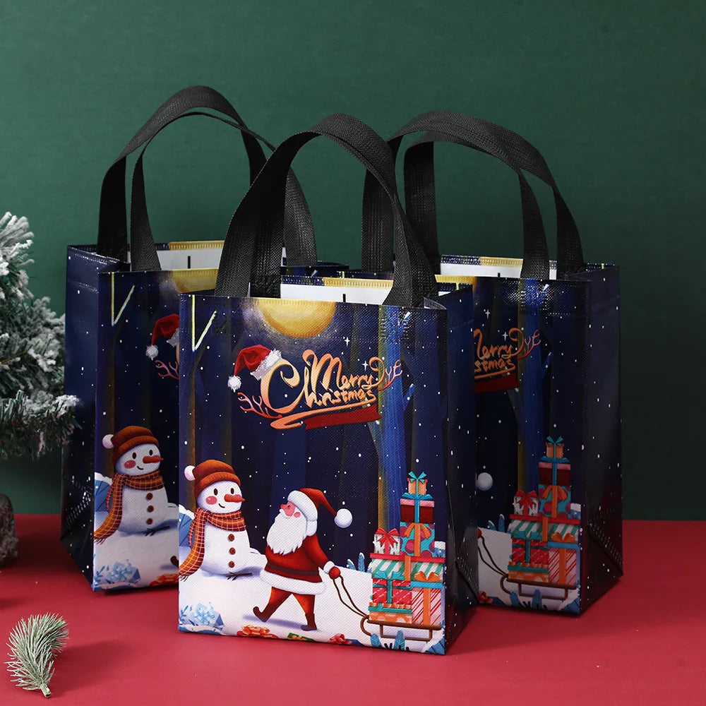 Christmas Gift Bags Non-Woven Christmas Bags Christmas Decorations for Home 2024 Navidad Natal Gifts New Year 2025 Packing Bag Good Vibrations