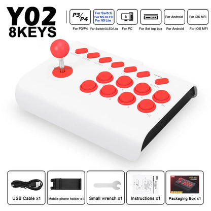 Y02 Arcade Joystick for PS4/PS3/Xbox One/Switch OLED/Android/iOS Wired Wireless Street Fighter Controller w Macro/Turbo Function Good Vibrations