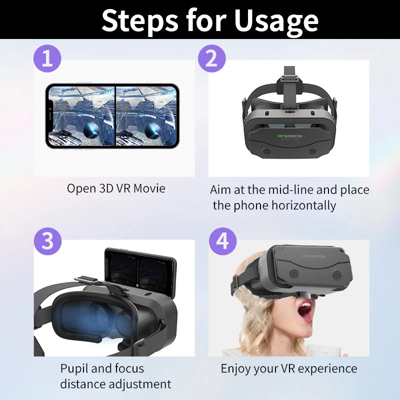 VR Glasses Virtual Reality Headset Viar Devices Helmet 3D Lenses Smart Goggles For Smartphones Phone Mobile Gogle Game Accessory Good Vibrations