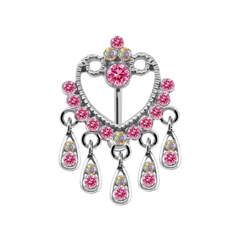 Dainsty Dangled Belly Button Rings Surgical Steel 14G Bar Navel Piercing Ring Crystal CZ Bee Flower Heart Belly Ring Ear Jewelry Good Vibrations Adult Super Store